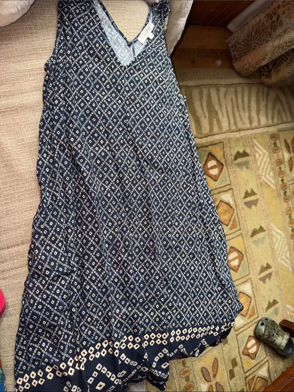 LOFT Navy and White Diamond Print A-Line Dress